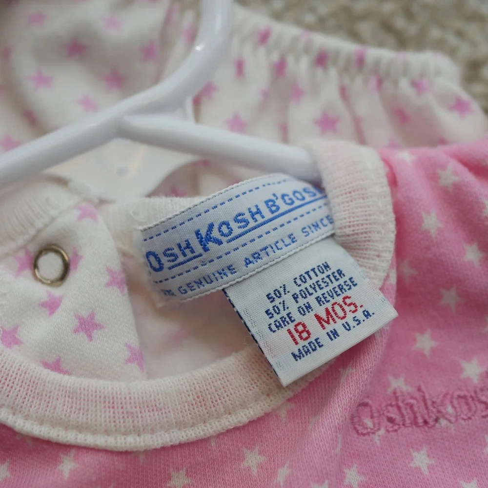Vintage OshKosh B'Gosh Baby Girl Pink Star Smocked Bubble Romper 18 Months USA